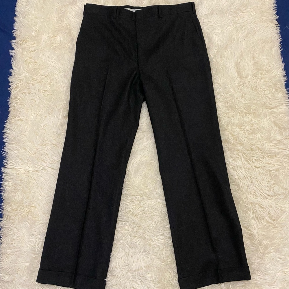 100% Wool Flat Front Vtg Kuppenheimer Charcoal Gray Dress Pants 35x29 Slacks